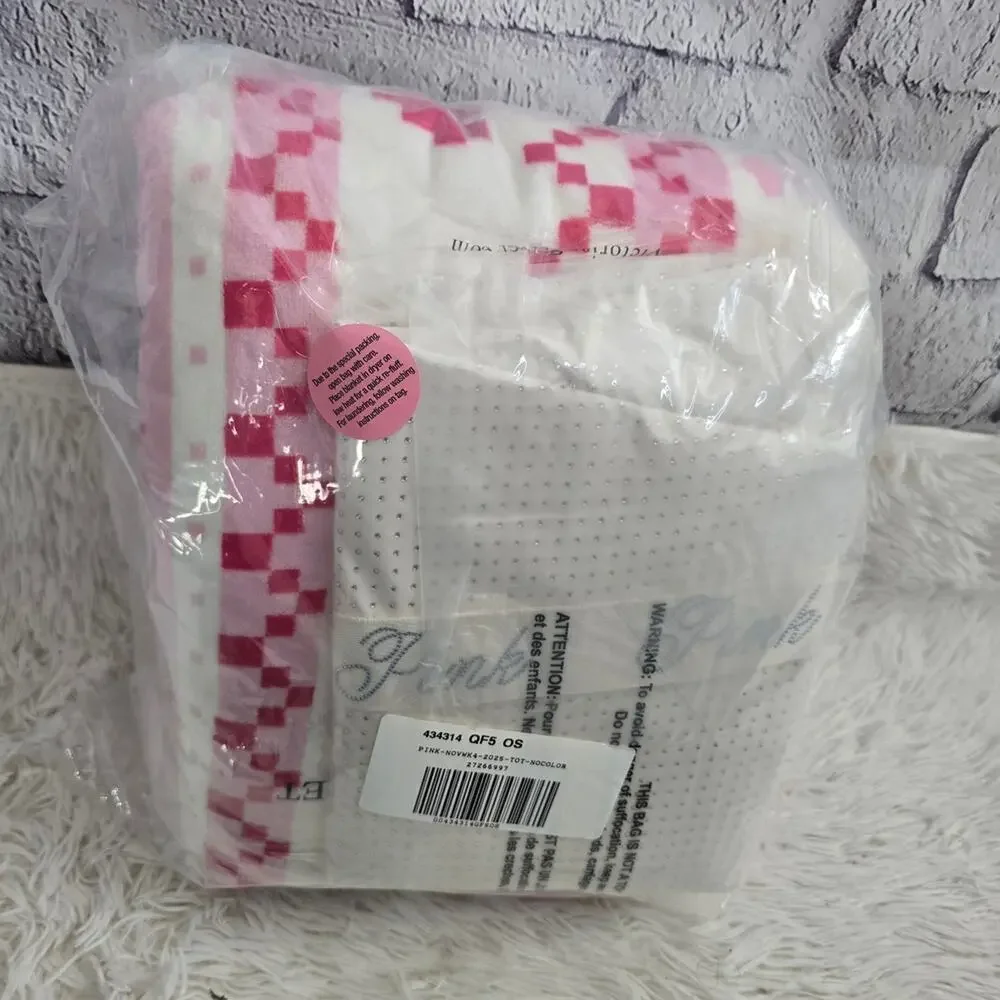 PINK Victoria's Secret NWT Limited Edition White Tote And Pink Blanket Set